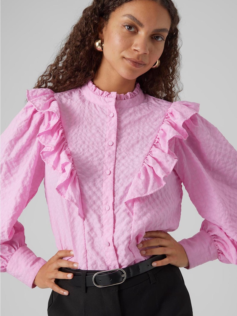 Vero Moda Cira Long Sleeve Frill Shirt Mauve/Pink Size Large 6137